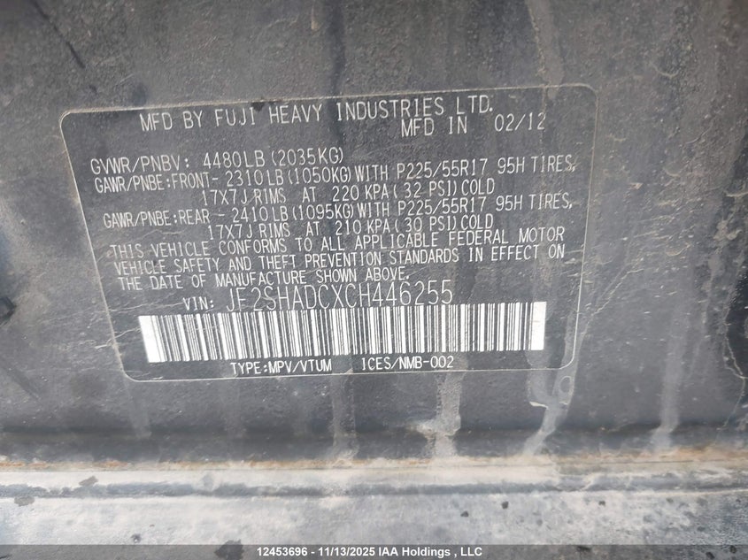 JF2SHADCXCH446255 2012 SUBARU FORESTER photo no. 9