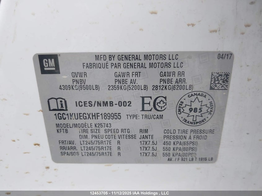 1GC1KUEGXHF189955 2017 CHEVROLET SILVERADO photo no. 9
