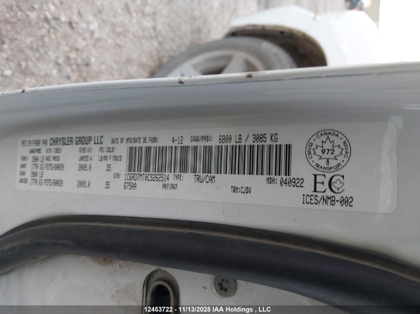 2012 Ram 1500 Sport VIN: 1C6RD7MT0CS262514 Lot: 12453722