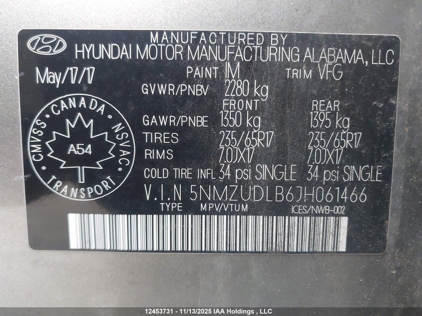 5NMZUDLB6JH061466 2018 HYUNDAI SANTA FE photo no. 9