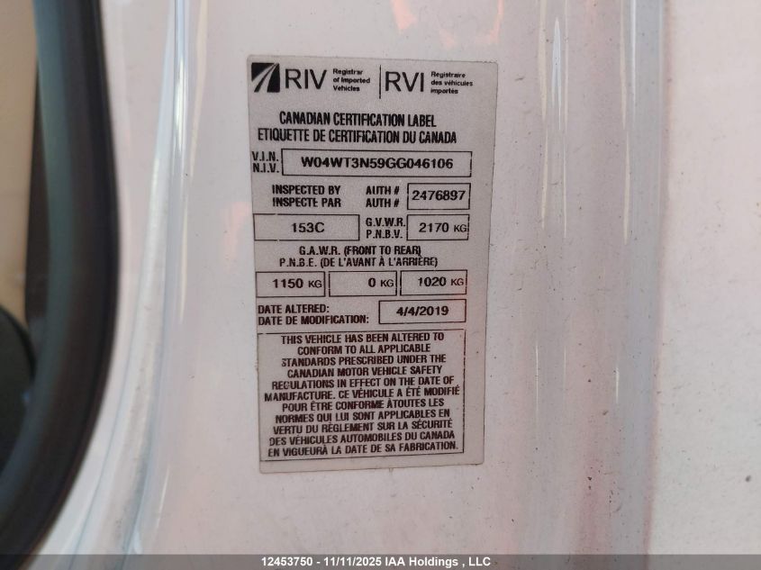 2016 Buick Cascada Premium VIN: W04WT3N59GG046106 Lot: 12453750