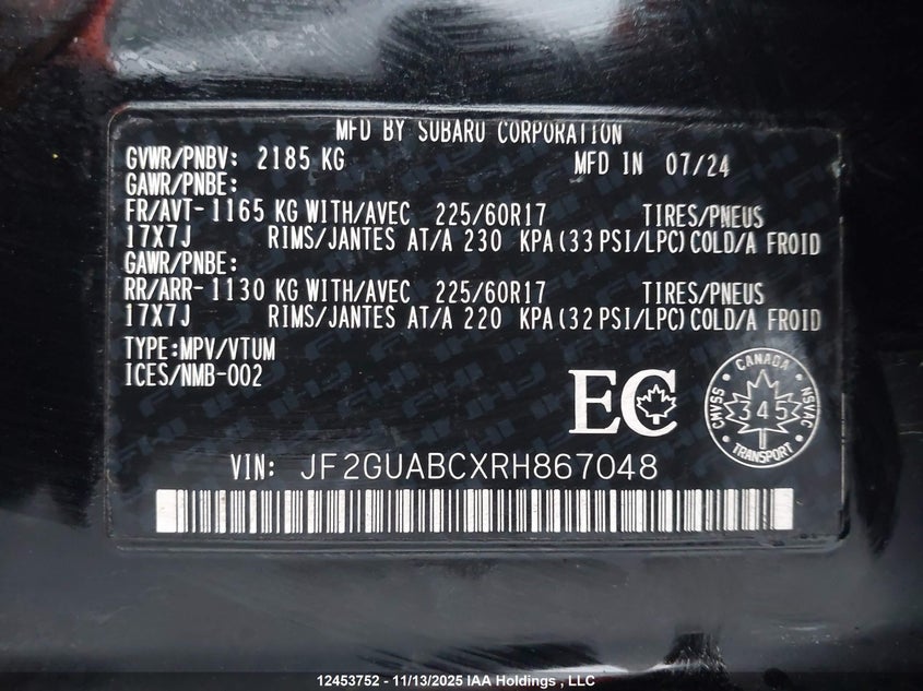 JF2GUABCXRH867048 2024 SUBARU XV photo no. 9