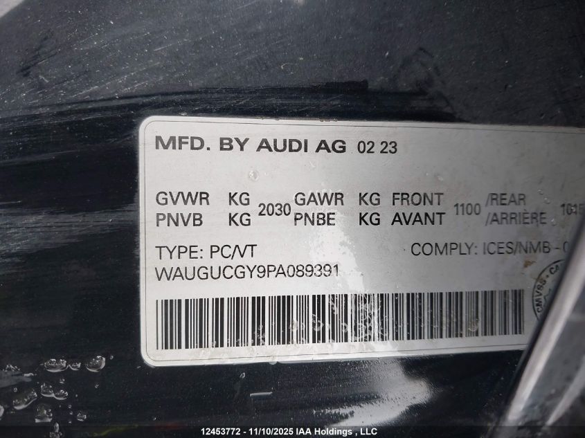 2023 Audi A3 Premium VIN: WAUGUCGY9PA089391 Lot: 12453772