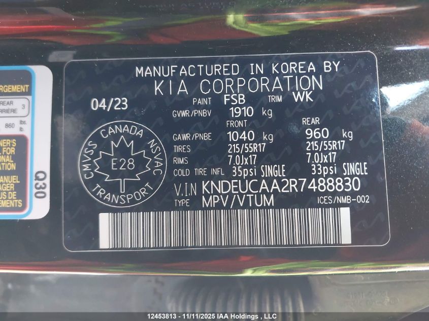 2024 Kia Seltos S VIN: KNDEUCAA2R7488830 Lot: 12453813