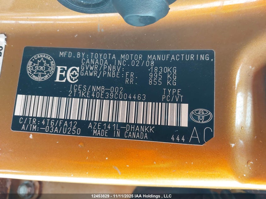 2009 Toyota Corolla Matrix S VIN: 2T1KE40E39C004463 Lot: 12453829