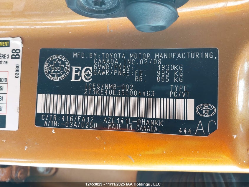 2009 Toyota Corolla Matrix S VIN: 2T1KE40E39C004463 Lot: 12453829