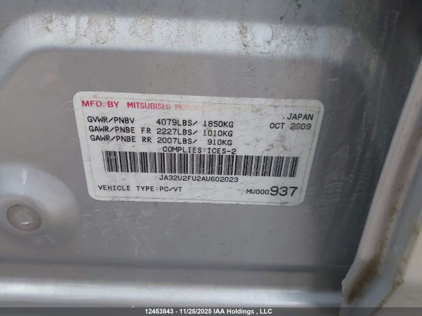 2010 Mitsubishi Lancer Se VIN: JA32U2FU2AU602023 Lot: 12453843