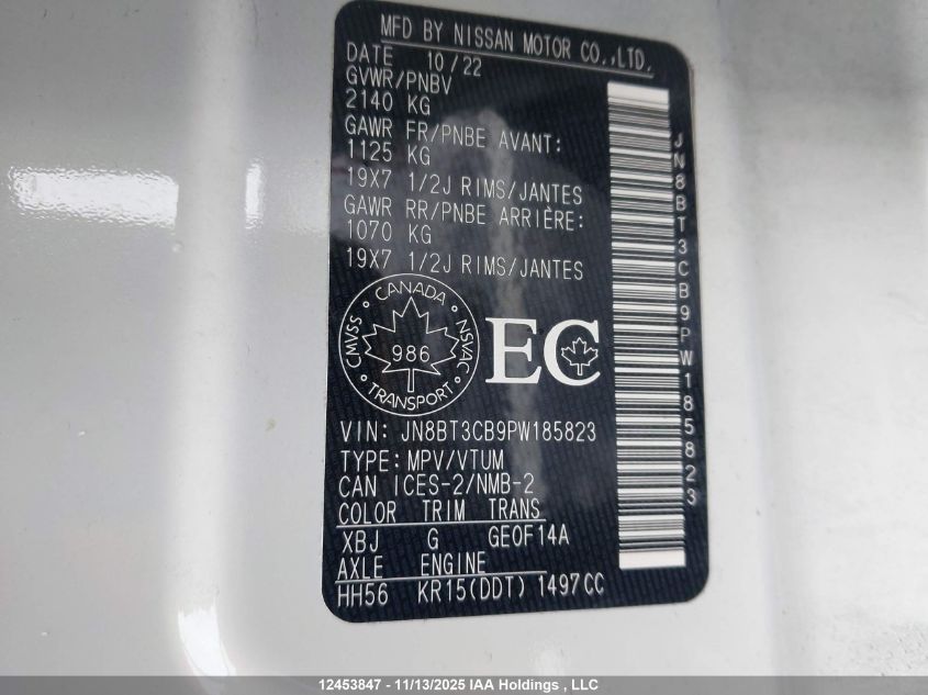 2023 Nissan Rogue Sl VIN: JN8BT3CB9PW185823 Lot: 12453847