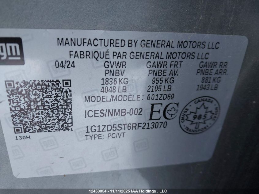 2024 Chevrolet Malibu Lt VIN: 1G1ZD5ST6RF213070 Lot: 12453854