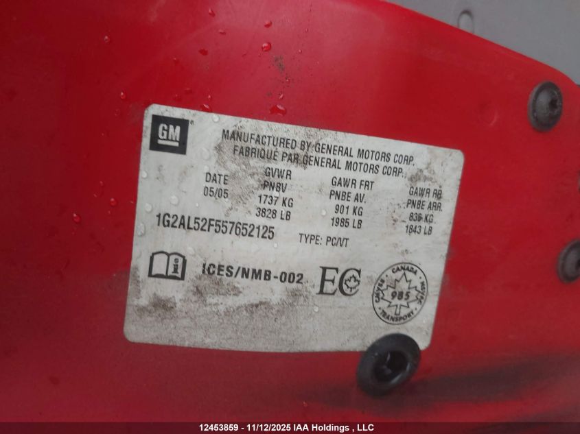 2005 Pontiac Pursuit Se VIN: 1G2AL52F557652125 Lot: 12453859