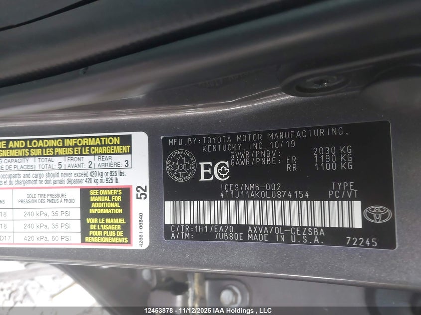 4T1J11AK0LU874154 2020 TOYOTA CAMRY photo no. 9