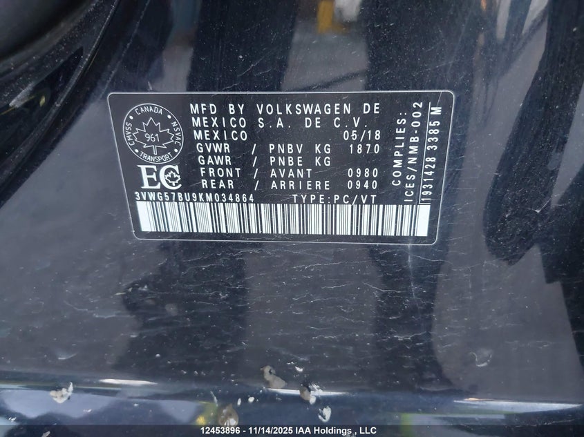 3VWG57BU9KM034864 2019 VOLKSWAGEN JETTA photo no. 18