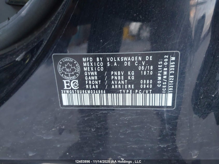 3VWG57BU9KM034864 2019 VOLKSWAGEN JETTA photo no. 19