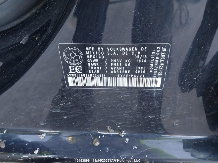 3VWG57BU9KM034864 2019 VOLKSWAGEN JETTA photo no. 9