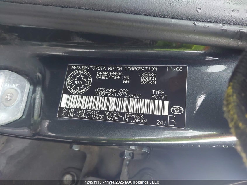 2009 Toyota Yaris VIN: JTDBT923791326221 Lot: 12453915