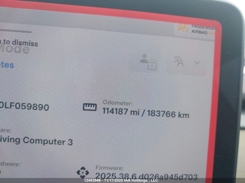 2020 Tesla Model Y Long Range VIN: 5YJYGDEE0LF059890 Lot: 12453946