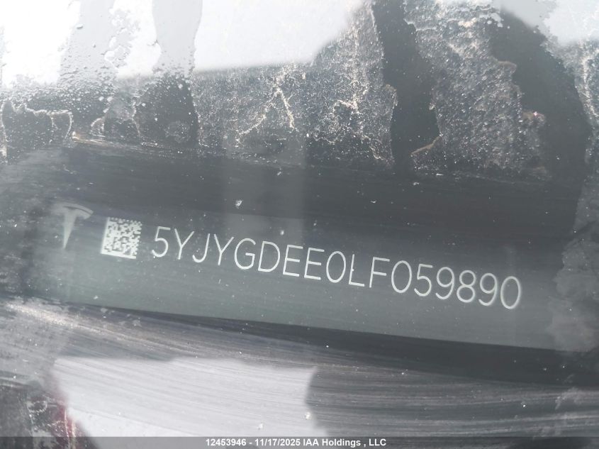2020 Tesla Model Y Long Range VIN: 5YJYGDEE0LF059890 Lot: 12453946
