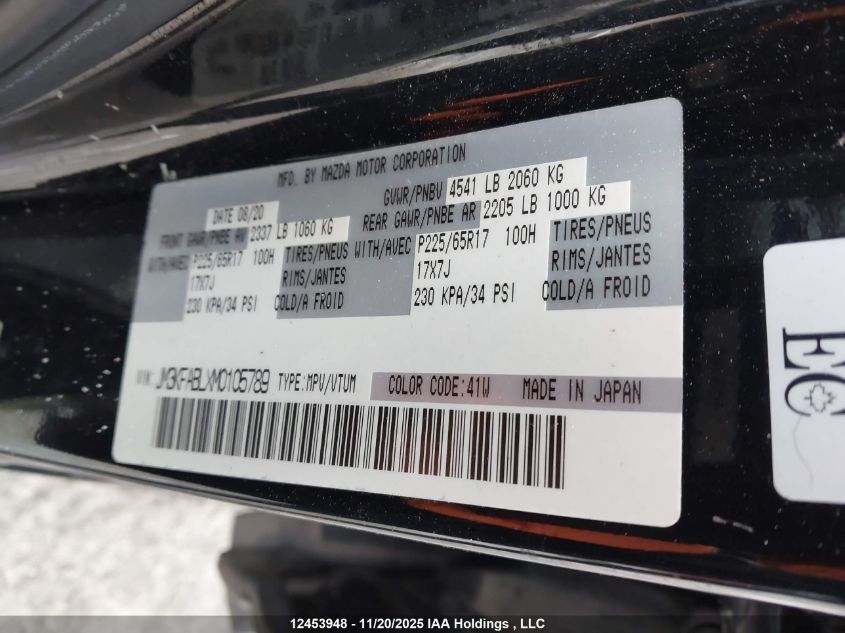 2021 Mazda Cx-5 Gx VIN: JM3KFABLXM0105789 Lot: 12453948