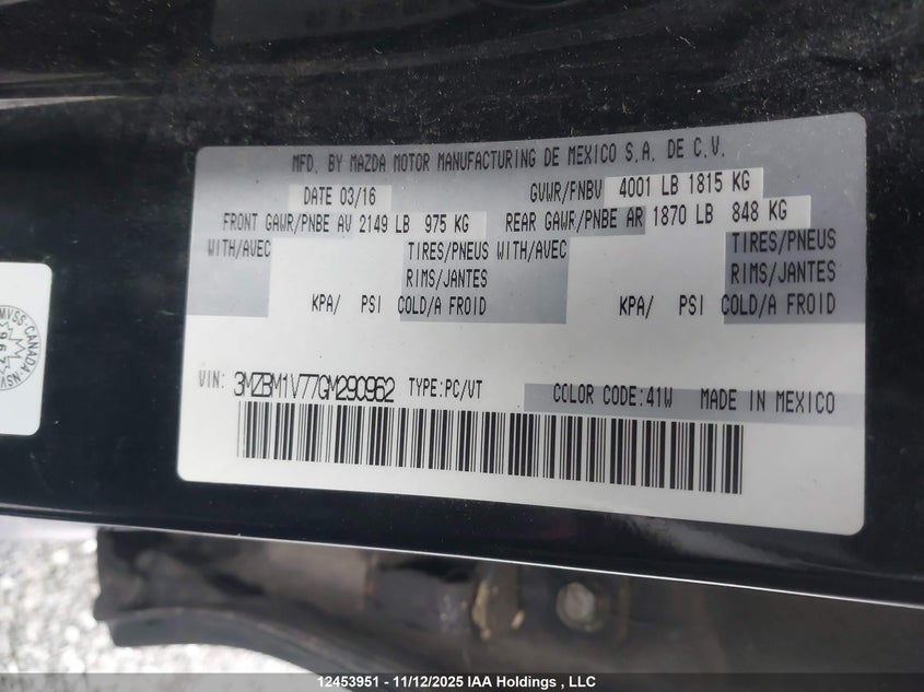 2016 Mazda Mazda3 Gs VIN: 3MZBM1V77GM290962 Lot: 12453951