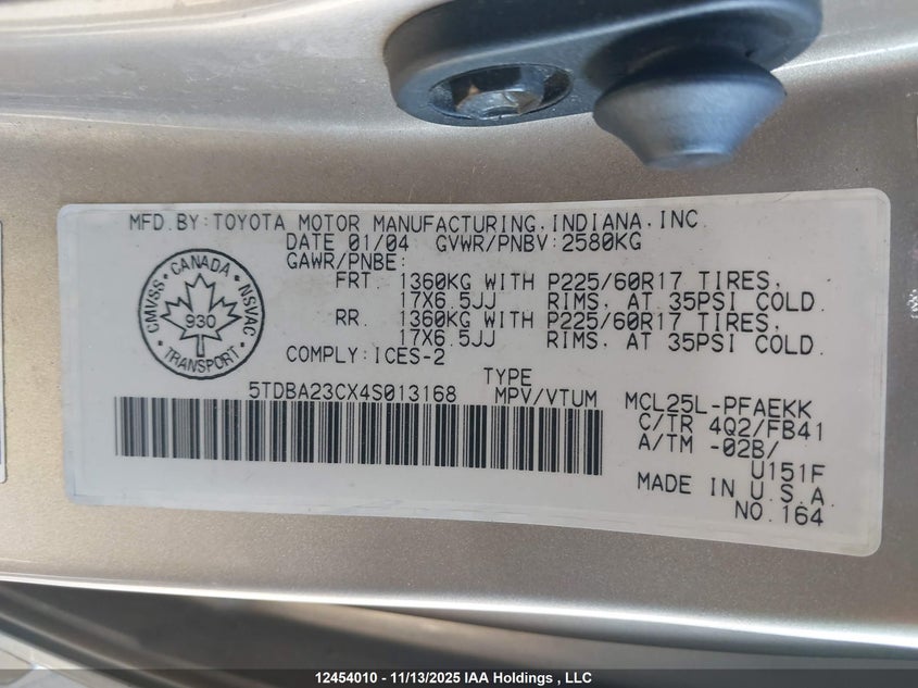 5TDBA23CX4S013168 2004 TOYOTA SIENNA photo no. 9