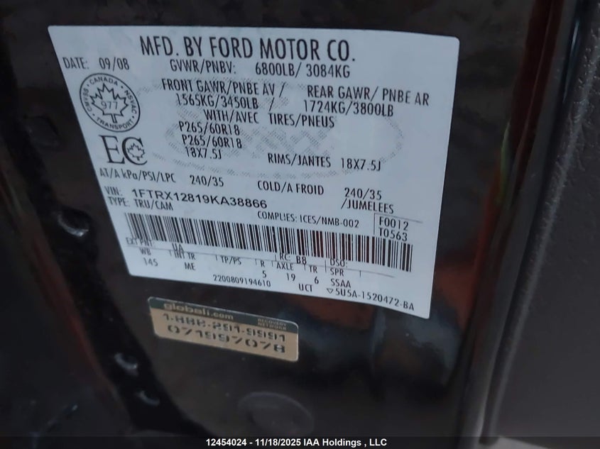 1FTRX12819KA38866 2009 FORD F-150 photo no. 9