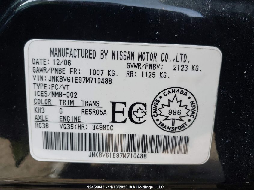 2007 Infiniti G35 Journey VIN: JNKBV61E97M710488 Lot: 12454043