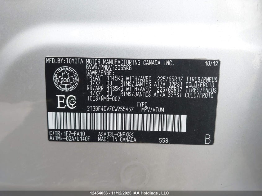 2T3BF4DV7CW255457 2012 TOYOTA RAV 4 photo no. 9