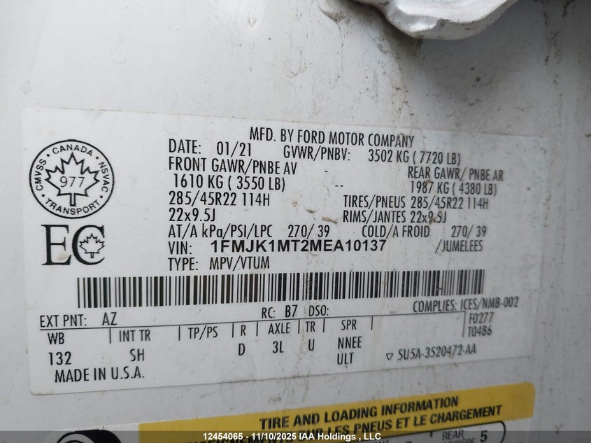 1FMJK1MT2MEA10137 2021 FORD EXPEDITION photo no. 9