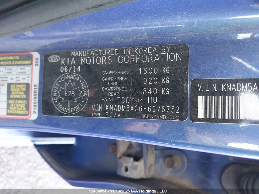 2015 Kia Rio Lx VIN: KNADM5A36F6976752 Lot: 12454094