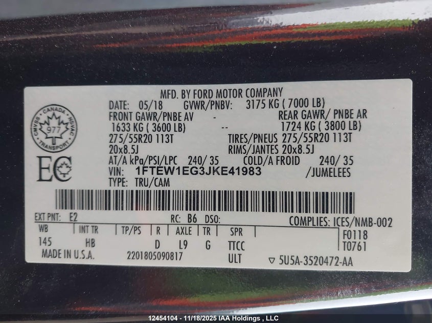 1FTEW1EG3JKE41983 2018 FORD F-150 photo no. 9