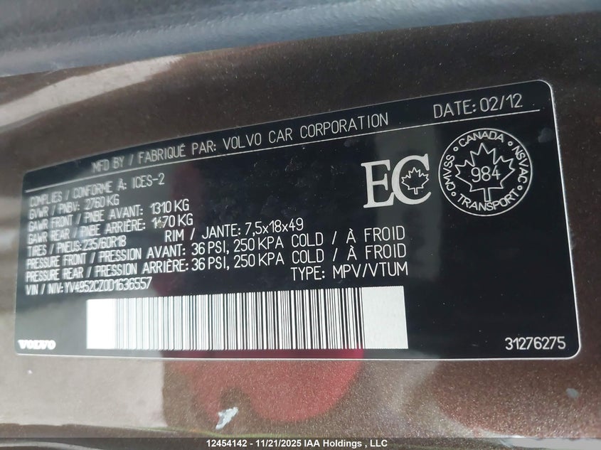 2013 Volvo Xc90 VIN: YV4952CZ0D1636557 Lot: 12454142