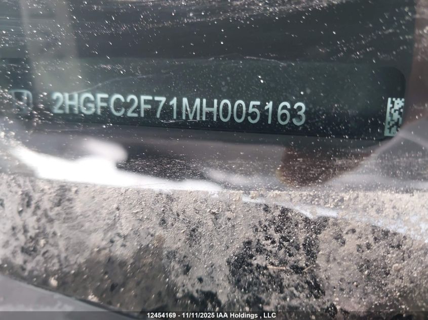 2021 Honda Civic Ex 4Dr VIN: 2HGFC2F71MH005163 Lot: 12454169