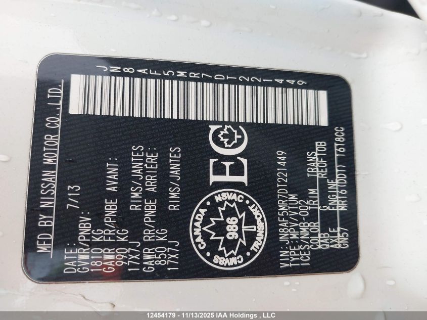 2013 Nissan Juke Nismo/Sl/Sv VIN: JN8AF5MR7DT221449 Lot: 12454179
