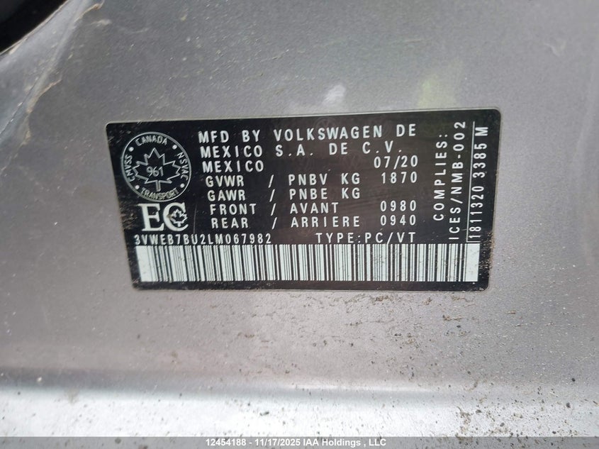 3VWEB7BU2LM067982 2020 VOLKSWAGEN JETTA photo no. 9