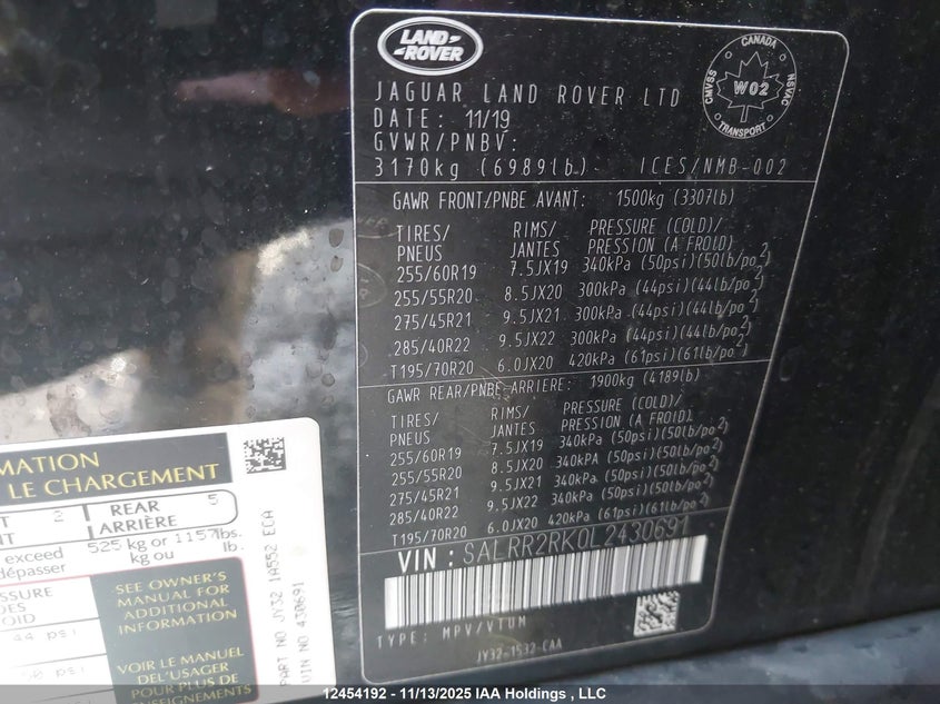 2020 Land Rover Discovery Sport VIN: SALRR2RK0L2430691 Lot: 12454192