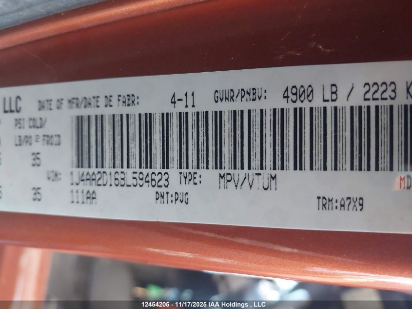 2011 Jeep Wrangler Sport VIN: 1J4AA2D16BL594623 Lot: 12454205