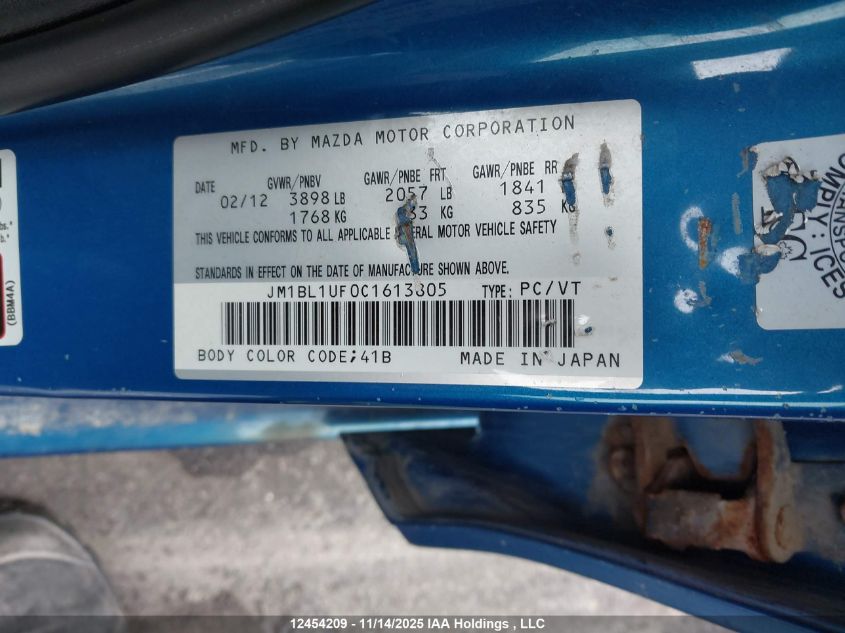 2012 Mazda 3 I VIN: JM1BL1UF0C1613805 Lot: 12454209