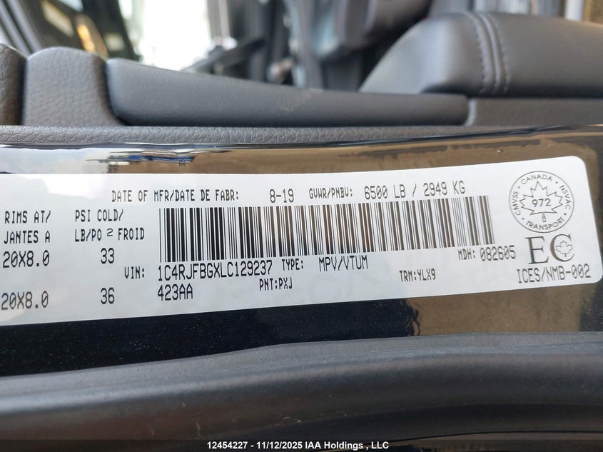 1C4RJFBGXLC129237 2020 JEEP GRAND CHEROKEE photo no. 9