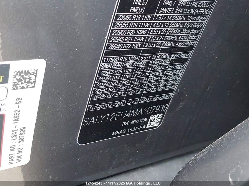 2021 Land Rover Range Rover Velar P340 R-Dynamic S VIN: SALYT2EU4MA307939 Lot: 12454243