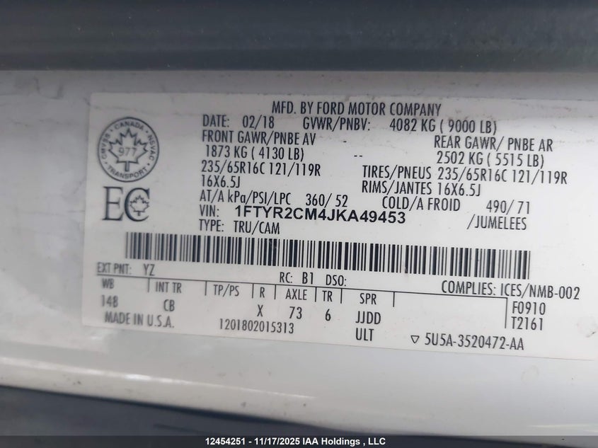 1FTYR2CM4JKA49453 2018 FORD TRANSIT photo no. 9
