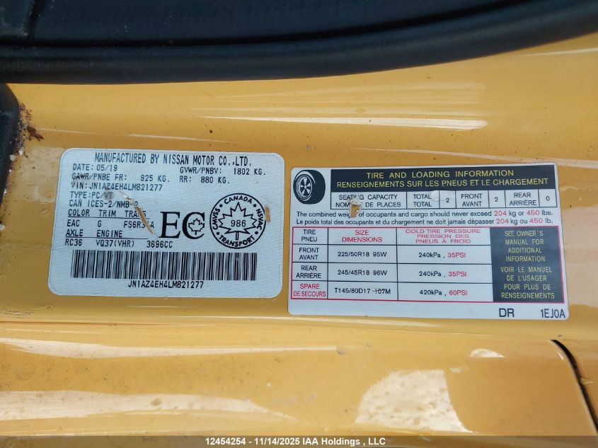 2020 Nissan 370Z Nismo/Sport/Sport Touring VIN: JN1AZ4EH4LM821277 Lot: 12454254