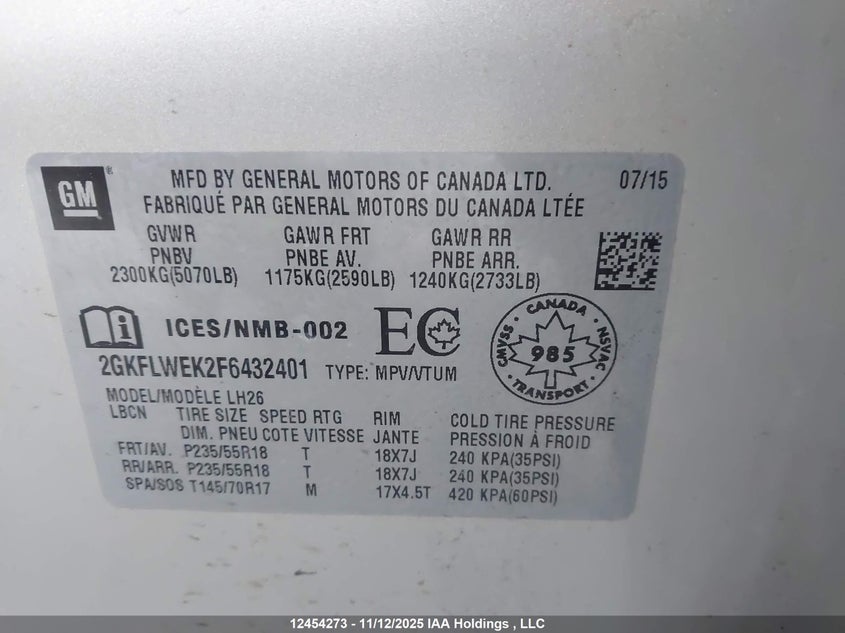 2GKFLWEK2F6432401 2015 GMC TERRAIN photo no. 9