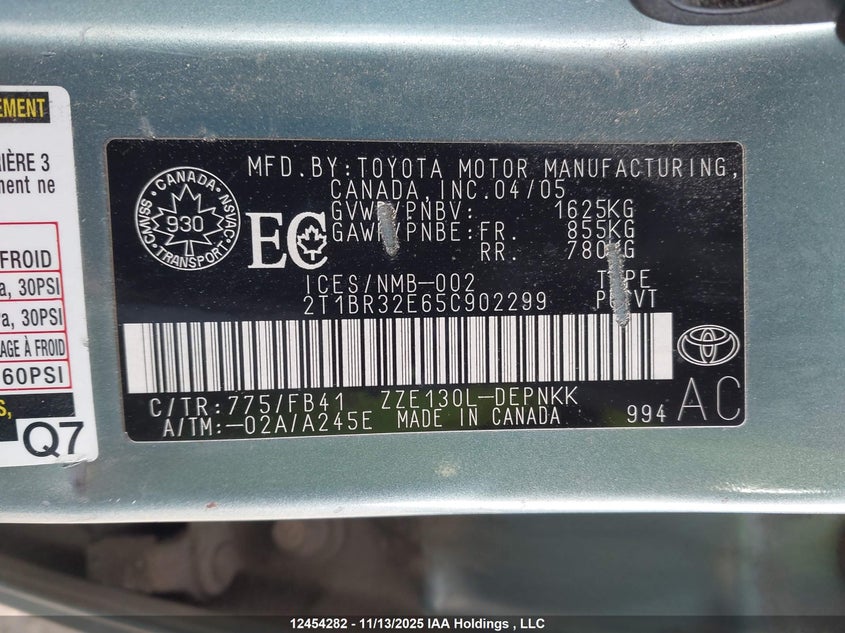 2T1BR32E65C902299 2005 TOYOTA COROLLA photo no. 9