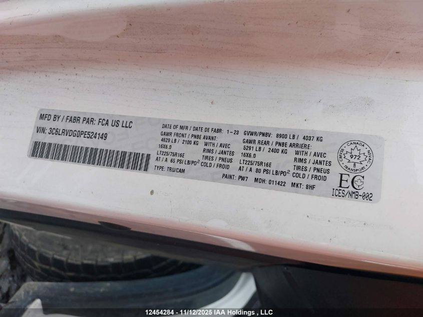 2023 Ram Promaster 2500 2500 High VIN: 3C6LRVDG0PE524149 Lot: 12454284