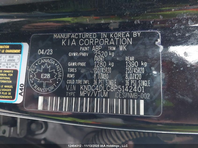 2023 Kia Ev6 VIN: KNDC4DLC8P5142401 Lot: 12454312