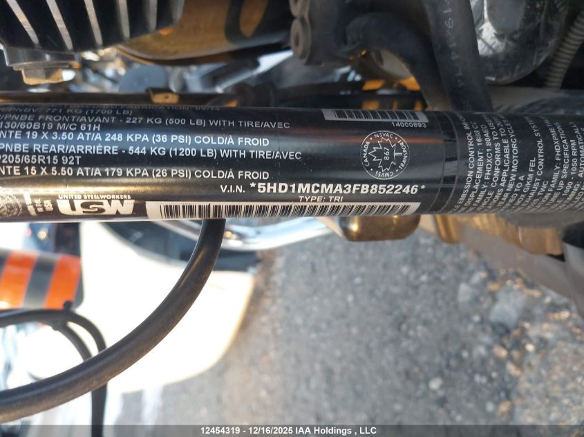 2015 Harley-Davidson Flrt Free Wheeler VIN: 5HD1MCMA3FB852246 Lot: 12454319