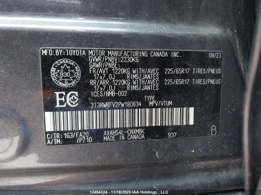 2023 Toyota Rav4 VIN: 2T3RWRFV2PW180634 Lot: 12454324