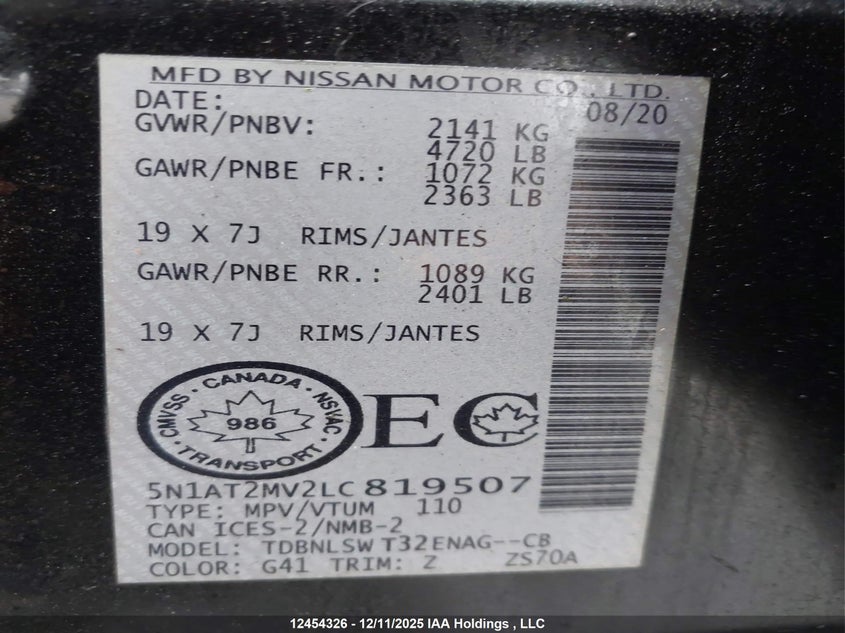 5N1AT2MV2LC819507 2020 NISSAN ROGUE photo no. 9