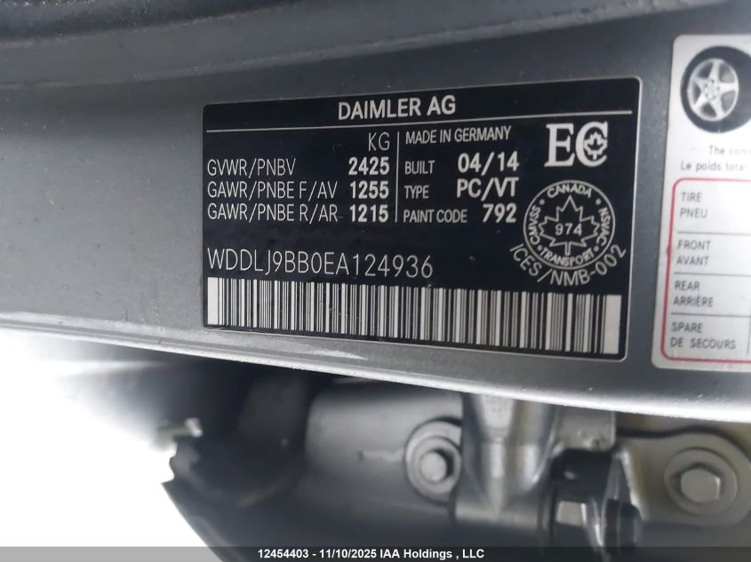 2014 Mercedes-Benz Cls 550 VIN: WDDLJ9BB0EA124936 Lot: 12454403