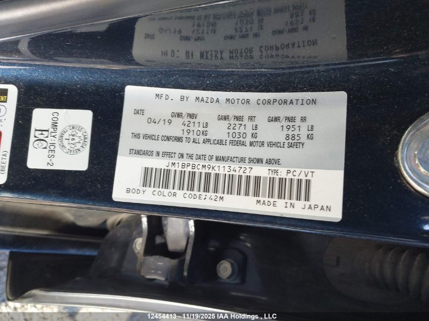 2019 Mazda Mazda3 Gs VIN: JM1BPBCM9K1134727 Lot: 12454413